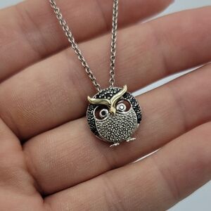 Elegant Silver and Gold Owl Pendant Necklace